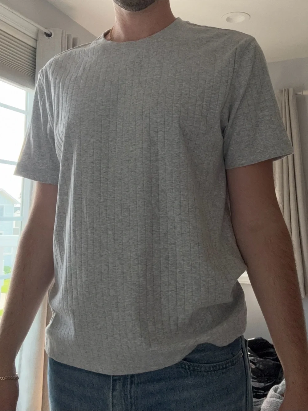 Banana Republic Light Gray Ribbed Short Sleeve Tee